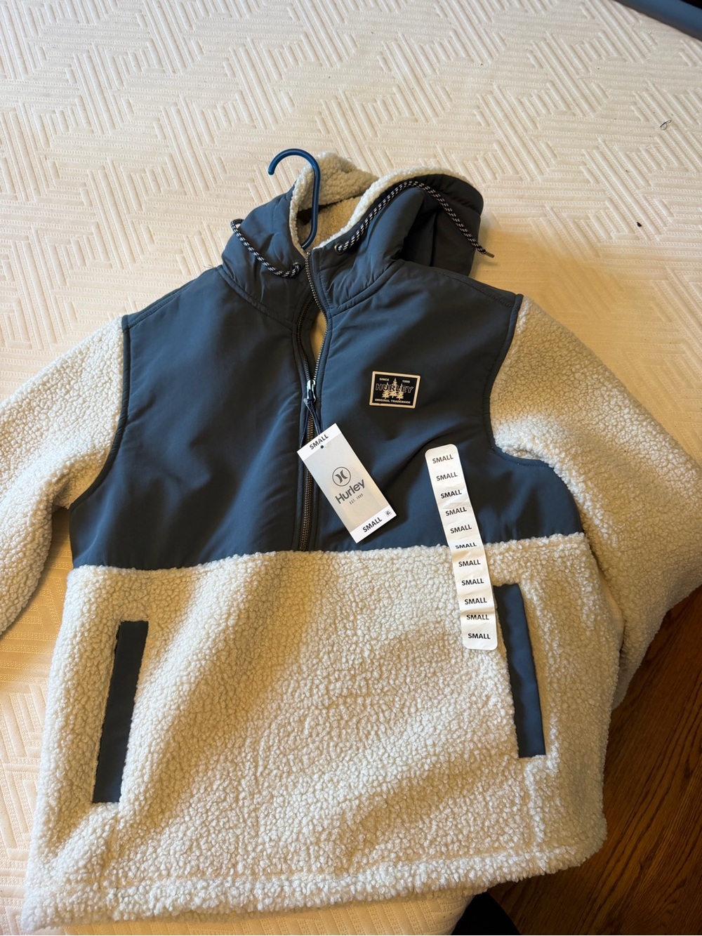 Hurley Kids Sherpa Hoodie Jacket in Cream and Charcoal